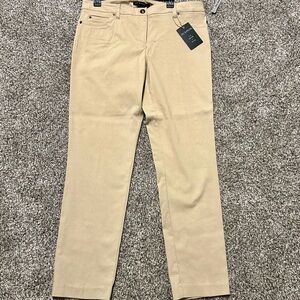 Zac & Rachel stretchy beige pants. size 14. Zipper front, pockets in back.